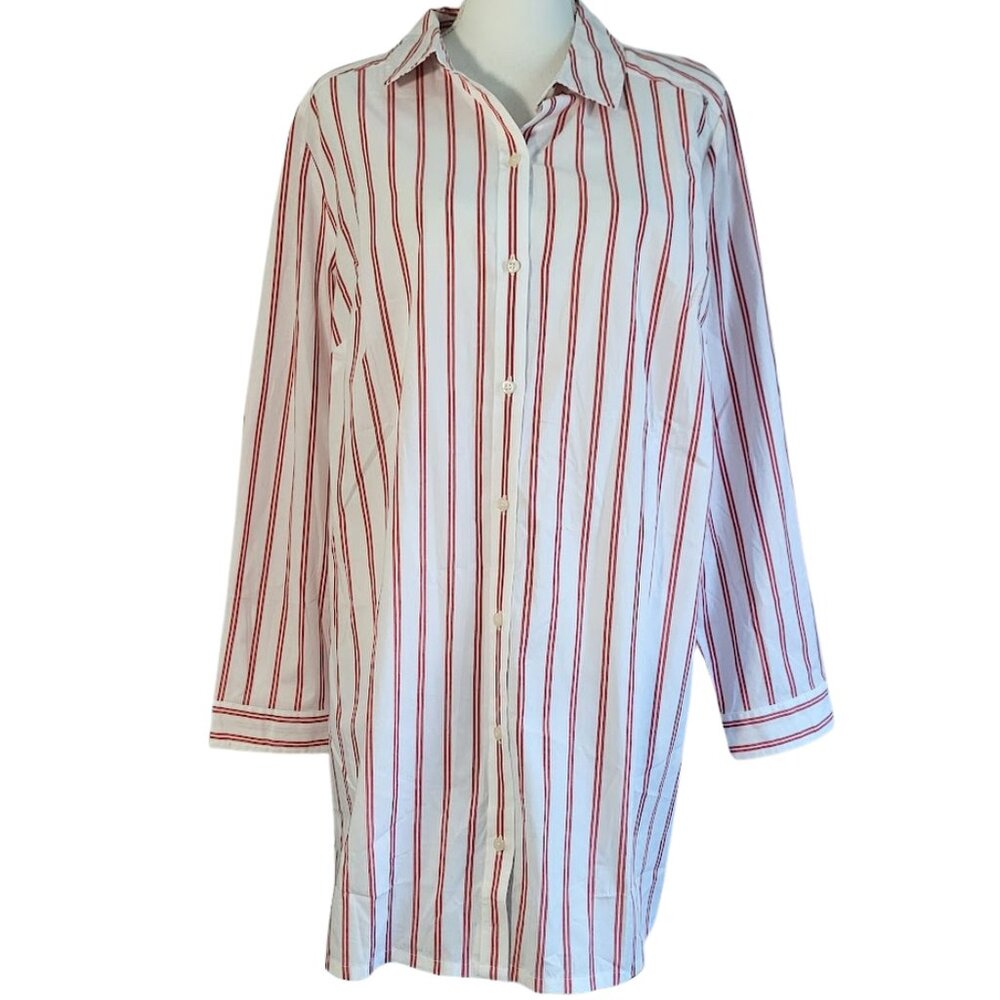 ROAMAN'S White & Red Striped Button Down Shirt - Women's Plus Size 20 W